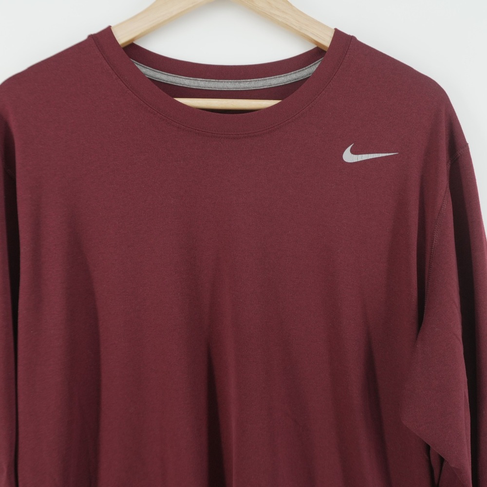 Nike Long Sleeve Shirt Mens XL Burgundy Dri-FIT Athletic Swoosh Training Top